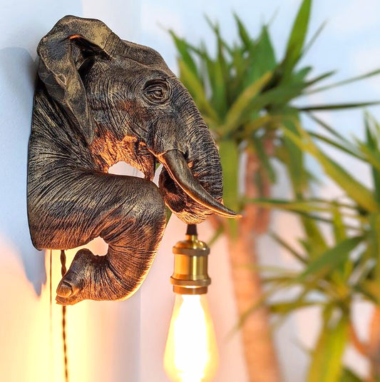 Crafted Elephant Wall Sconce: Artistic Head & Bust Light for Boho Safari Homes