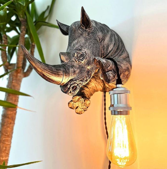 Rhino Wall Light – Powerful and Artistic Rhino Head & Bust Sconce for Safari Decor, Bold Interiors, or Unique Statement Lighting