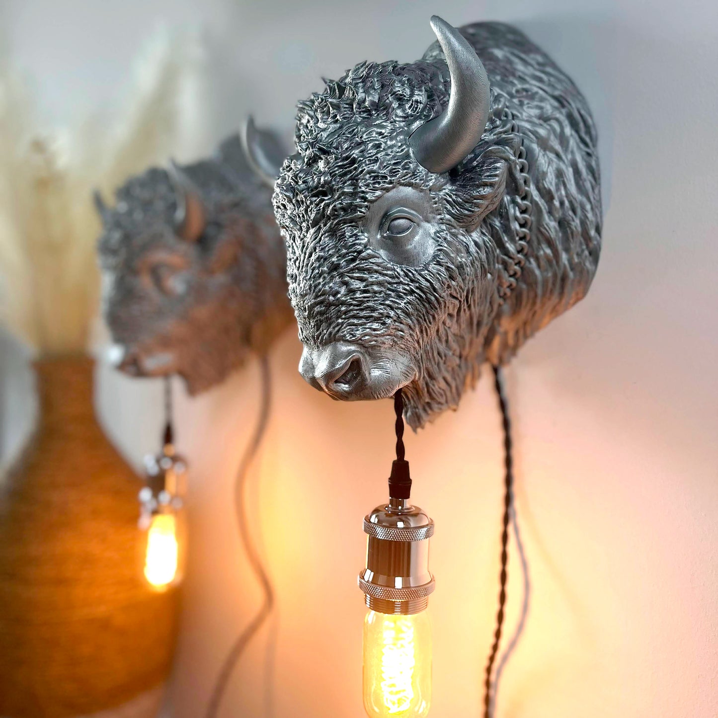 Bison Wall Light – Rugged and Powerful Bison Head & Bust Sconce for Cabins, Western Decor, Rustic Homes, or Statement Lighting