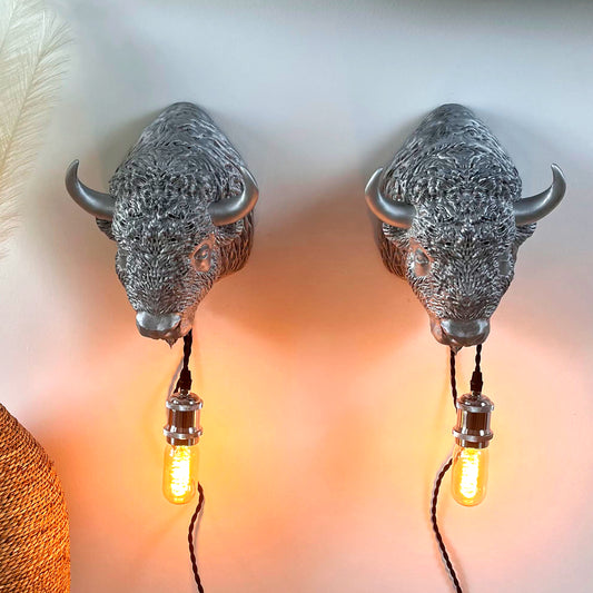 Bison Wall Light – Rugged and Powerful Bison Head & Bust Sconce for Cabins, Western Decor, Rustic Homes, or Statement Lighting