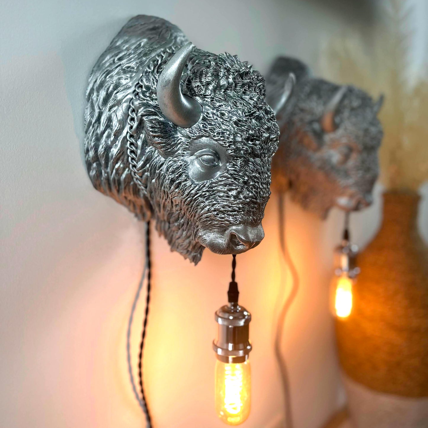 Bison Wall Light – Rugged and Powerful Bison Head & Bust Sconce for Cabins, Western Decor, Rustic Homes, or Statement Lighting