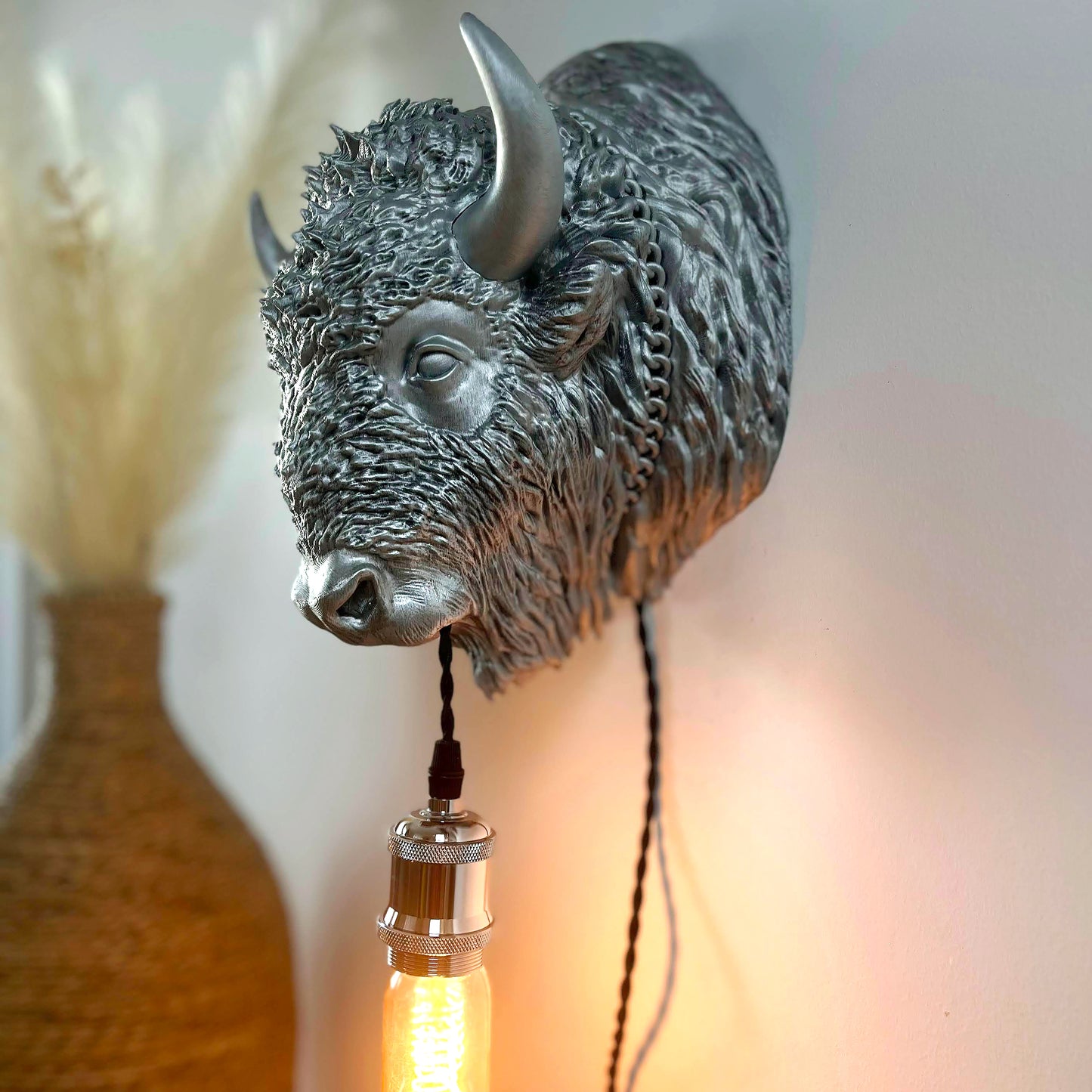 Bison Wall Light – Rugged and Powerful Bison Head & Bust Sconce for Cabins, Western Decor, Rustic Homes, or Statement Lighting