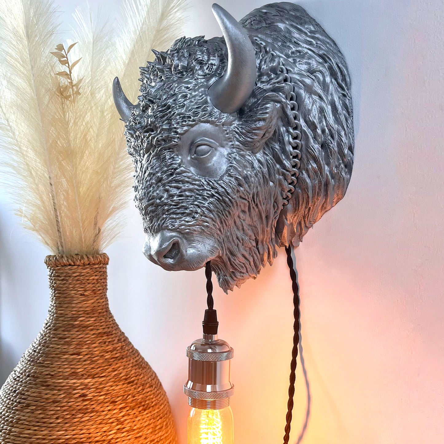 Bison Wall Light – Rugged and Powerful Bison Head & Bust Sconce for Cabins, Western Decor, Rustic Homes, or Statement Lighting