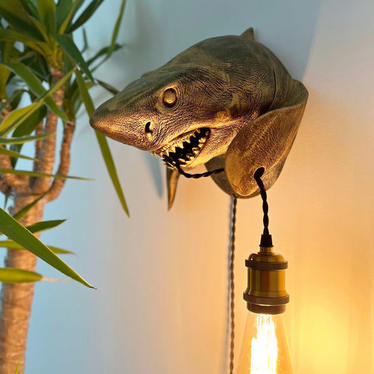 Shark Wall Light – Fierce and Unique Shark Head & Bust Sconce for Ocean-Themed Decor, Beach Houses, Bars, or Statement Lighting