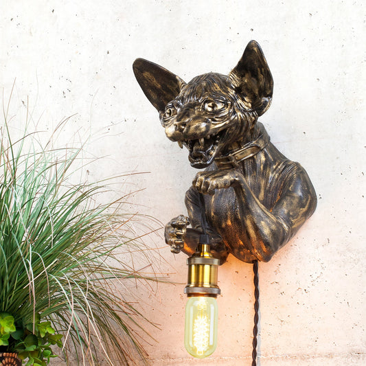Sphynx Cat Wall Light – Unique Artistic Cat Head & Bust Sconce for Pet Lovers, Modern Decor, or Statement Lighting Piece