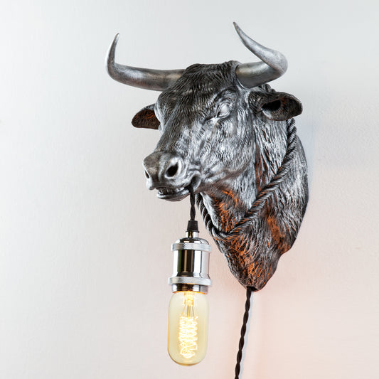 Bull Wall Light – Bold and Striking Bull Head & Bust Sconce for Steakhouses, Rustic Spaces, Bars, or Powerful Statement Lighting