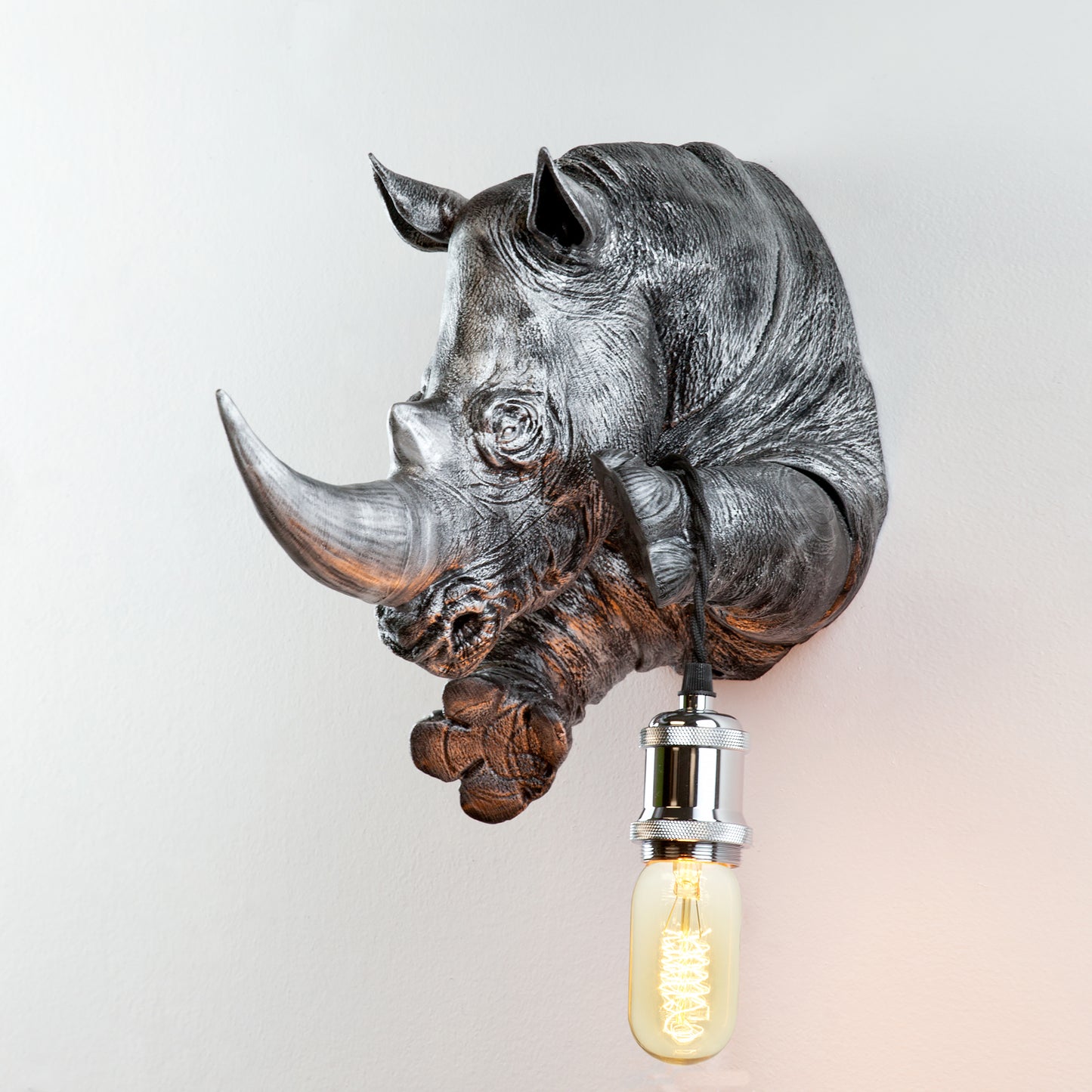 Rhino Wall Light – Powerful and Artistic Rhino Head & Bust Sconce for Safari Decor, Bold Interiors, or Unique Statement Lighting