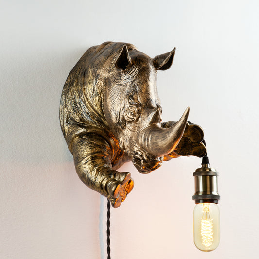 Safari Rhino Wall Sconce - Powerful Head Light for Bold Interiors, Unique Decor