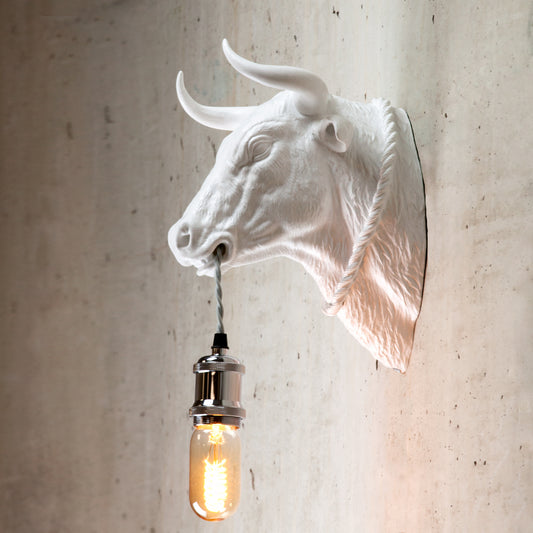 Powerful White Bull Wall Light - Bold Head Sconce for Steakhouse, Rustic Bar