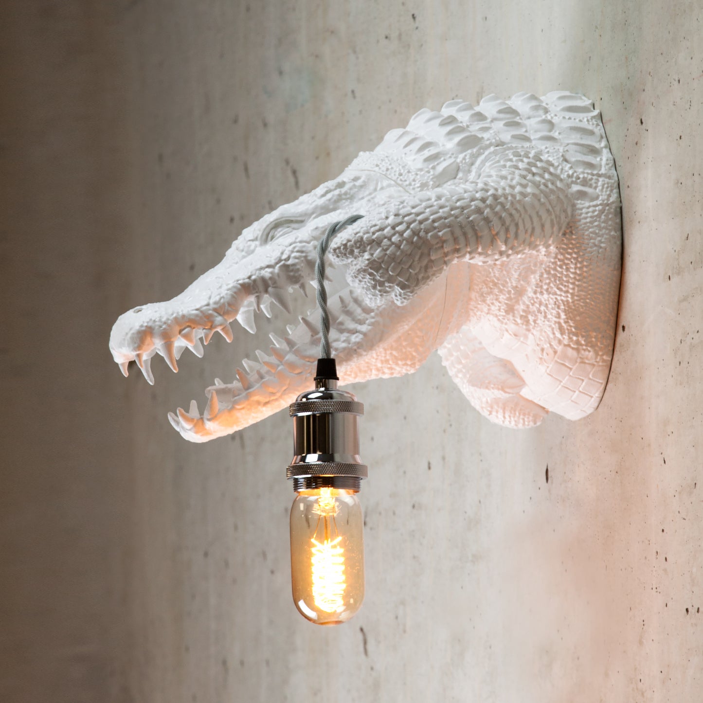 Handcrafted Silver Gator Wall Light - Unique Animal Head Sconce, Modern Rustic Kids Room
