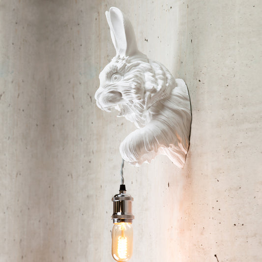 White Bunny Wall Sconce: Cute Head & Bust Light & Easter Decor