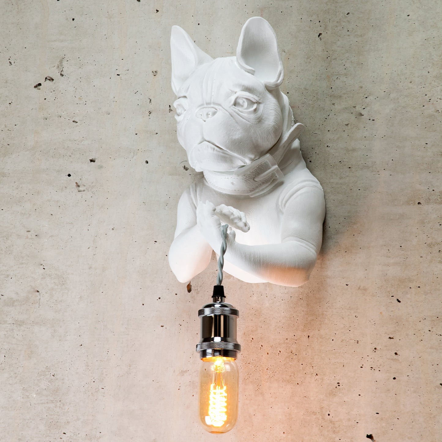 Handcrafted White Frenchie Wall Light - Unique Dog Head Lamp for Pet Lover Decor