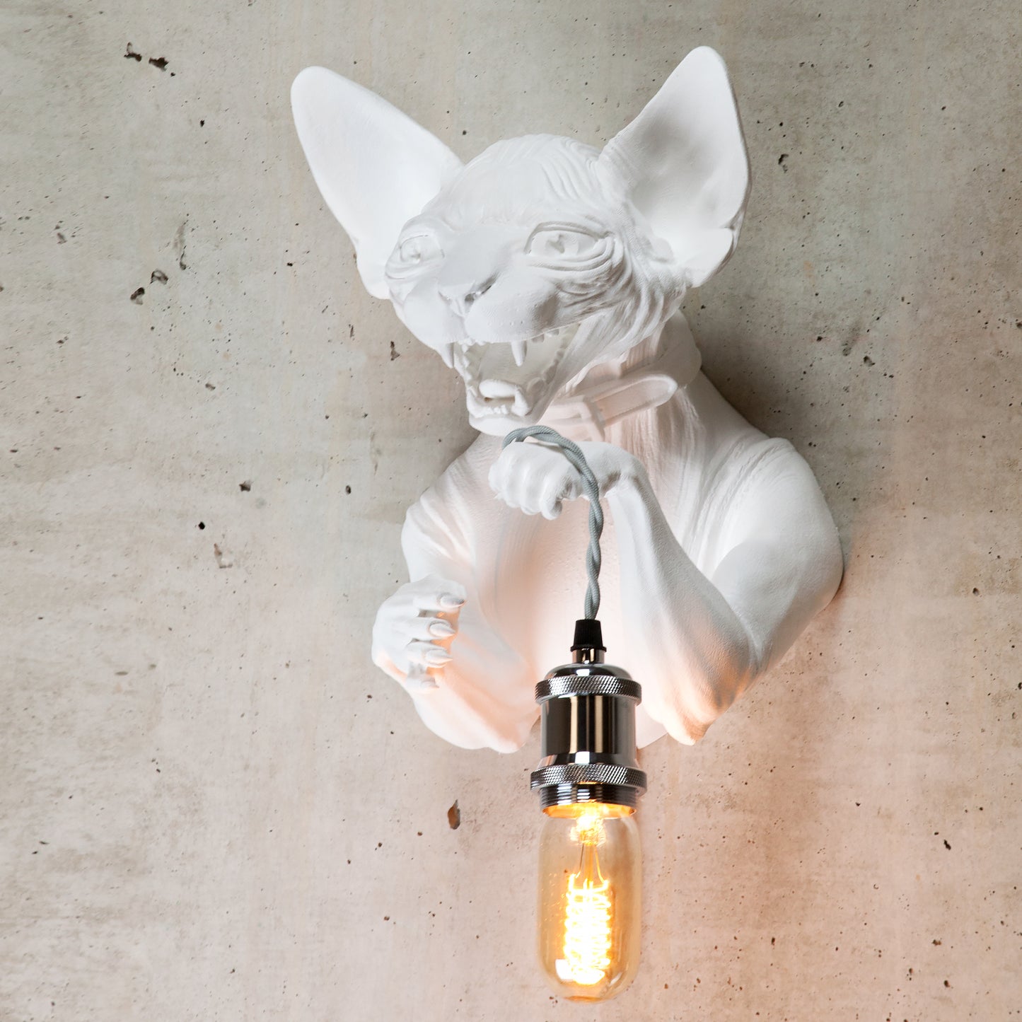 White Sphynx Cat Wall Light - Unique Artistic Cat Head Bust Sconce for Pet Lovers, Modern Home Decor, Statement Lighting.