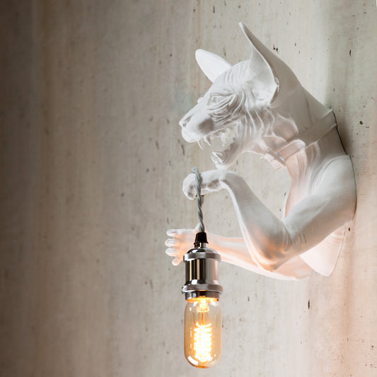 White Sphynx Cat Wall Light - Unique Artistic Cat Head Bust Sconce for Pet Lovers, Modern Home Decor, Statement Lighting.