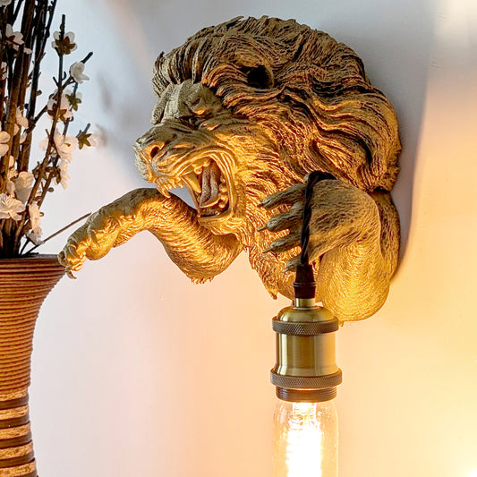 Lion Wall Light – Regal Lion Head & Bust Sconce for Bold Interiors, Safari or Jungle Decor, and Majestic Statement Wall Lighting