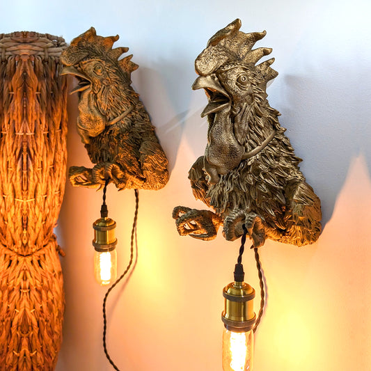 Rooster Wall Light – Vibrant and Unique Rooster Head & Bust Sconce for Farmhouse Decor, Kitchens, or Rustic Statement Lighting